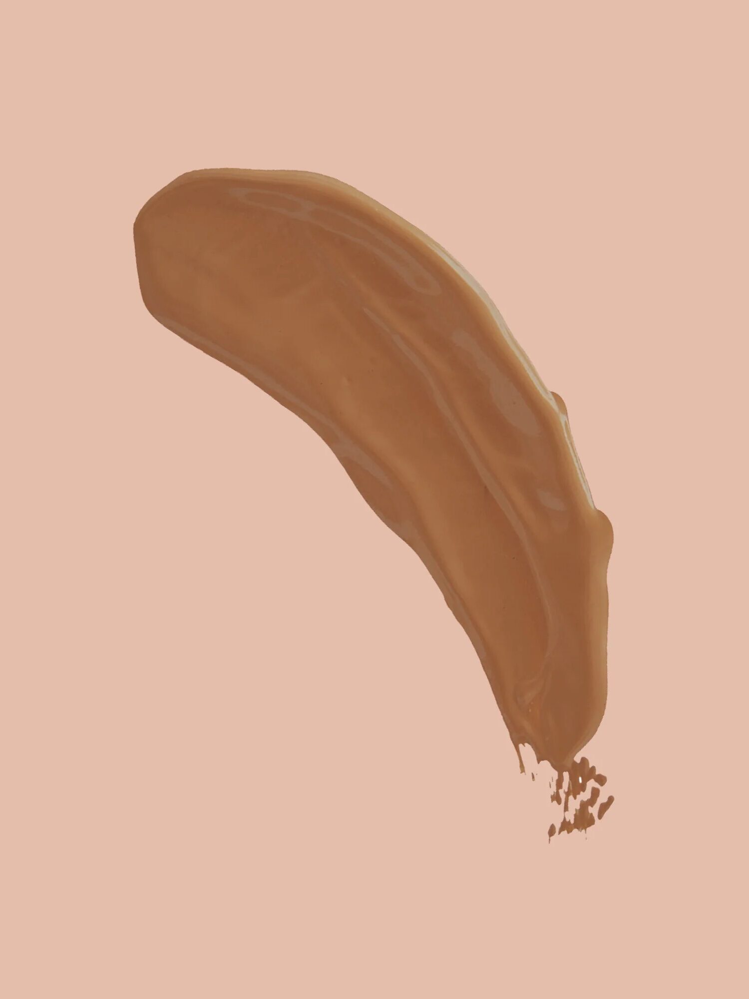 A single brown makeup foundation swatch is smeared on a light beige background.