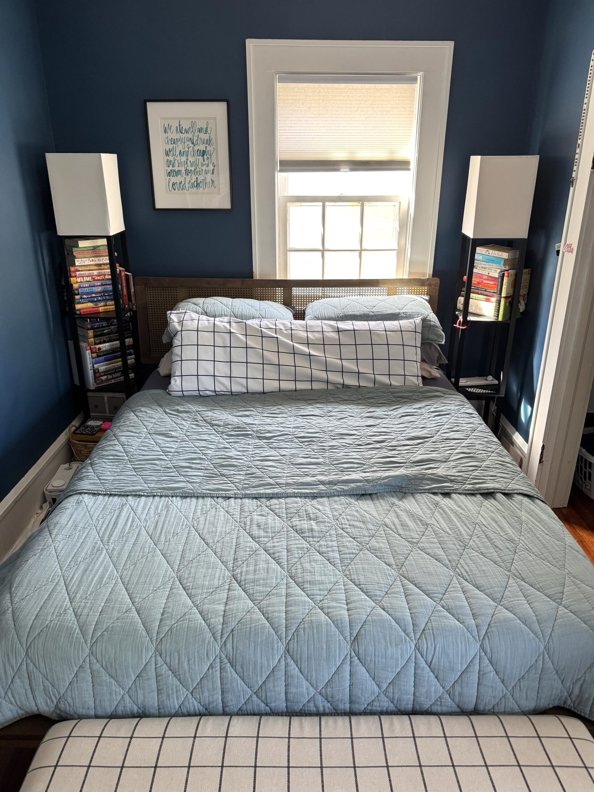 A Pact quilt on a bed. 